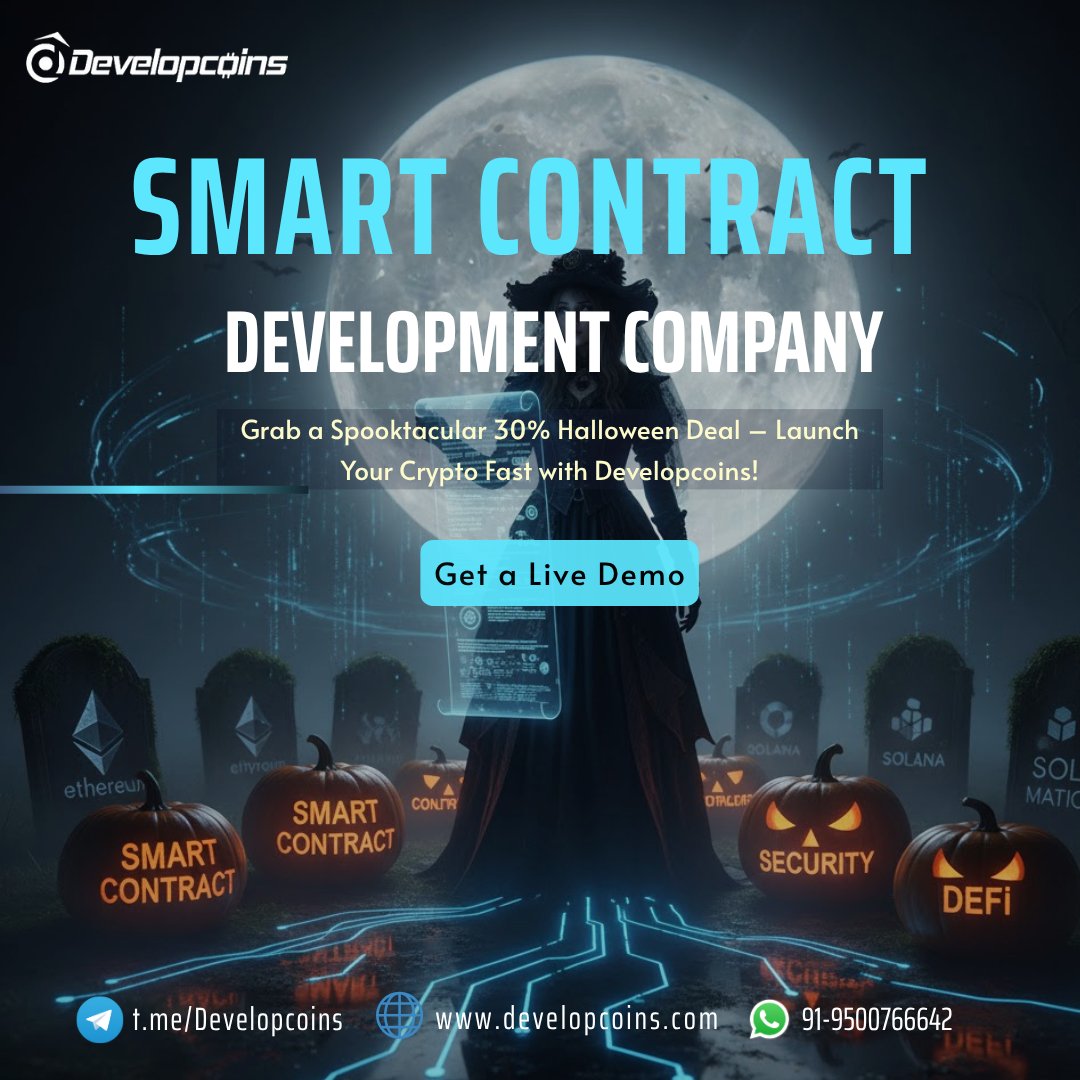 Developcoins__'s tweet image. 🎃 This Halloween, bring your crypto project back to life!
Launch your DeFi, DApp, or Token with Developcoins — trusted by 500+ global clients.
Get 30% OFF on Smart Contract &amp;amp; Blockchain Development till Oct 31!
👉 developcoins.com/smart-contract…

#SmartContractDevelopment #Developcoins
