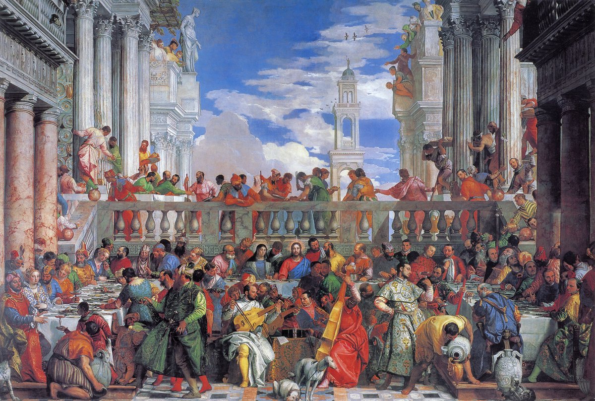 Bom dia,  com as Bodas de  Canaan , de Veronese , o maior quadro em exposição no Louvre , mais de setenta metros quadrados de pintura de alta qualidade