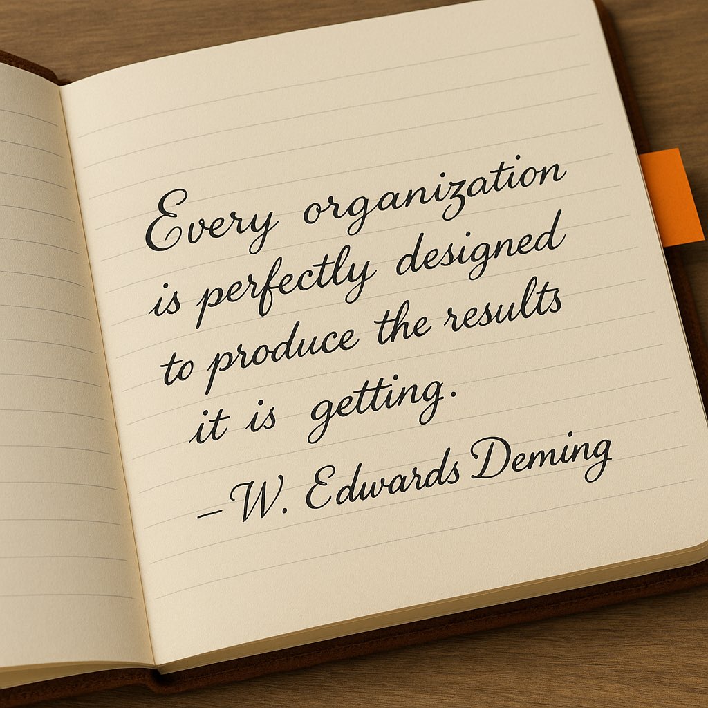 “Every organization is perfectly designed to produce the results it is getting.”
— W. Edwards Deming

If we’re not achieving the results we want, it’s not our people, it’s our processes and systems.

As leaders, our role is to design organizations where people can succeed. That