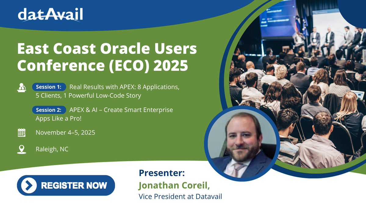 datavail's tweet image. Datavail will be at the East Coast Oracle Users Conference (#ECO2025) where #OracleExperts drive innovation in #data, #cloud &amp;amp; #automation. Meet our team to explore strategies for modernizing workloads &amp;amp; optimizing performance. datavail.com/events/datavai…
#OracleCloud #OracleDatabase