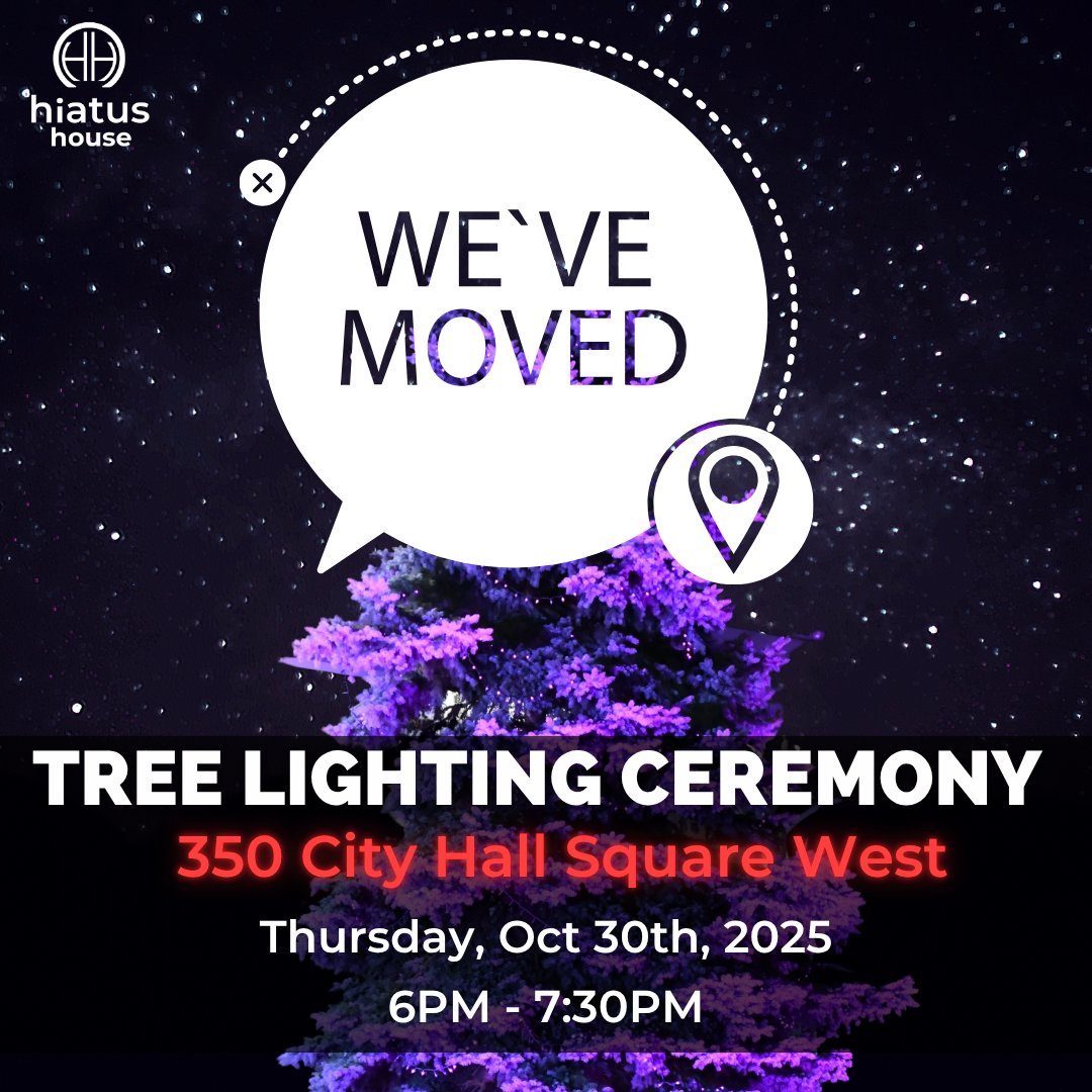 🎄 Event Update: Due to the weather forecast, our Tree Lighting Ceremony has been moved from Charles Clark Square to 350 City Hall Square tomorrow at 6PM!!

We hope to see you at this new location tomorrow:)

#HiatusHouse #DonateHiatusHouse #TreeLightingCeremony