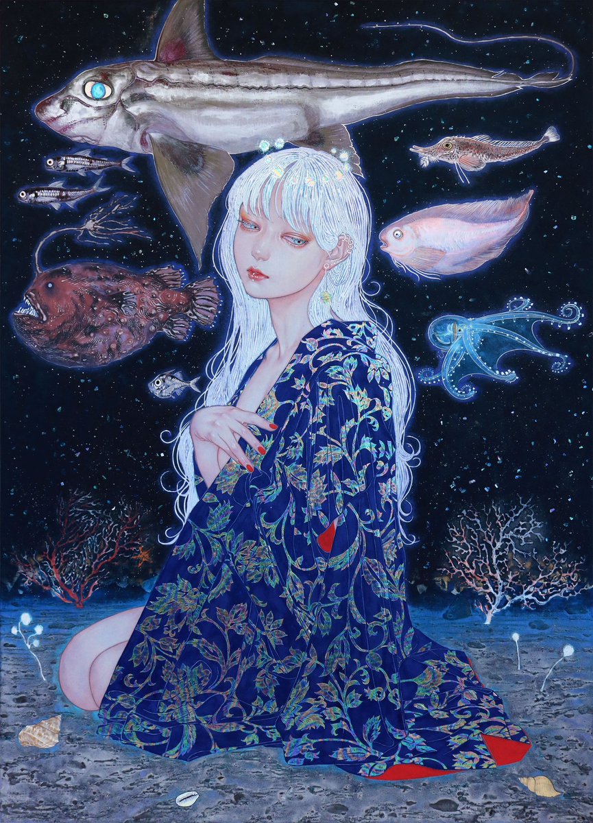 山下千里、「深海に棲む」、希少画集・額装画、日本製・新品額縁にて額装致します 山下千里、「深海に棲む」、希少画集・額装画、日本製・新品額縁