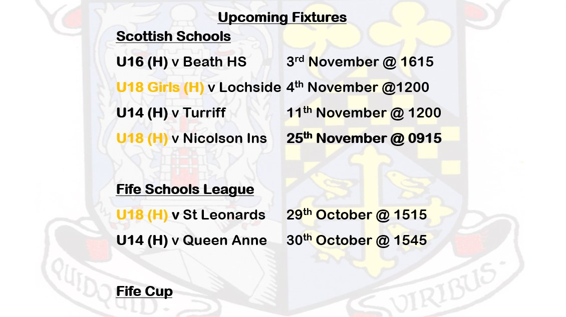 A new term and we have plenty of <a href="/DunfermlineHS/">Dunfermline High</a> football games lined up already, starting today...

🏴󠁧󠁢󠁳󠁣󠁴󠁿 <a href="/sschoolsfa/">Scottish Schools' Football Association</a> Cup ties
🏆 <a href="/FifeSchoolsFA/">Fife Schools FA</a> League

Today is an U18 Fife League fixture for our Senior boys as they face St Leonards School at home.

Good luck boys 🖤💛