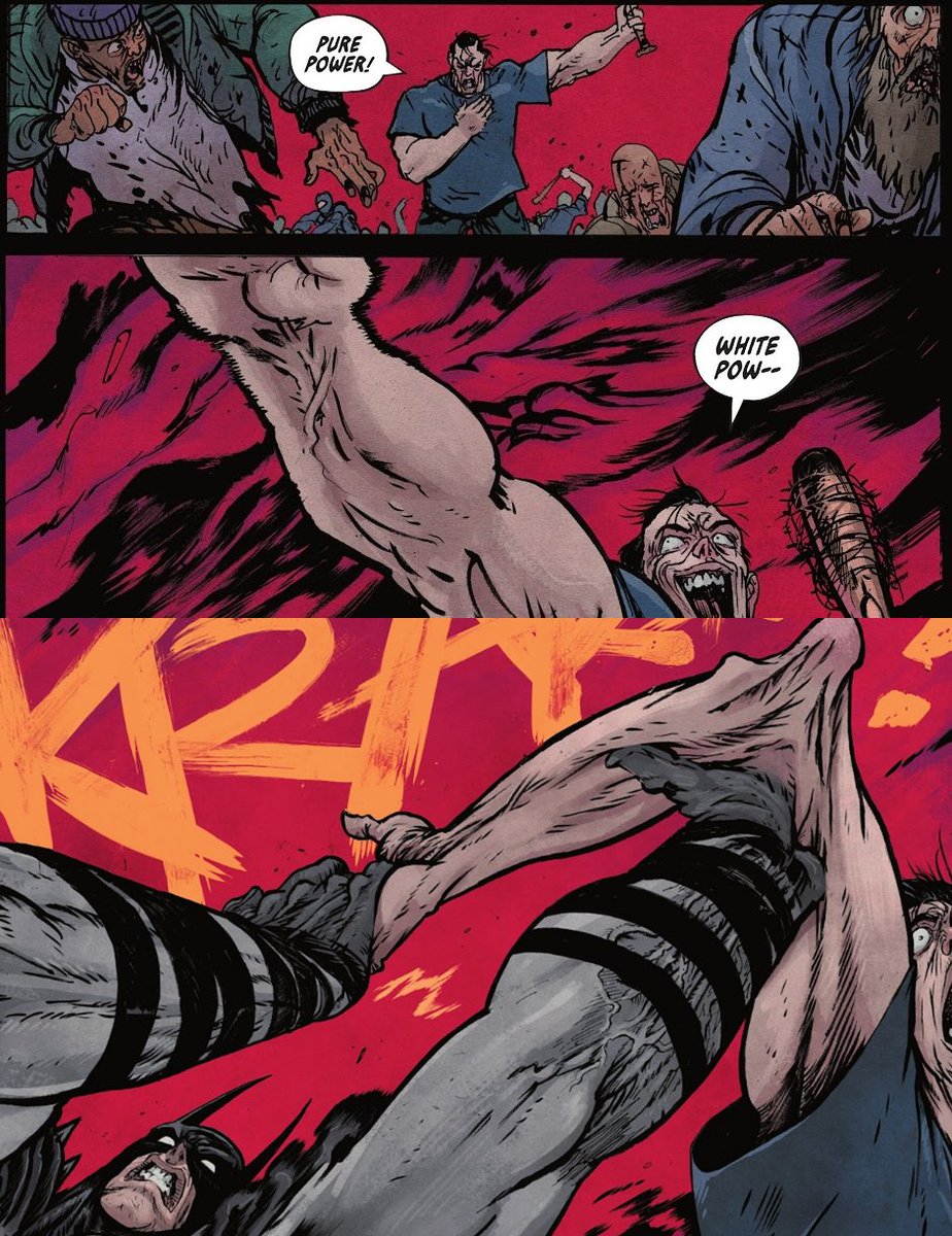 UniversoDCnauta's tweet image. O Absolute Batman fazendo uma massagem no supremacista branco.