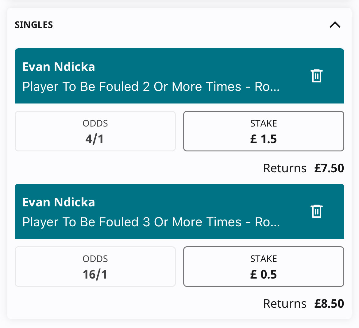 1.5 &amp; 0.5pts - Betfair 

Parma striker Pellegrino has committed 2.86 fouls p90 this season &amp; as a result the opposing LCB has been fouled 1, 3, 2, 3, 1, 2 times across last 6 league starts. N’dicka’s been fouled 9 times in 8 starts this season.

Stats from <a href="/StatsHubCom/">StatsHub.com</a>