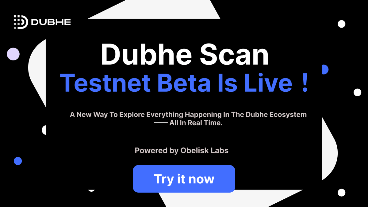 DubheEngine's tweet image. 🚀 The Dubhe Scan Testnet Beta is now live!
A new way to explore everything happening in the Dubhe ecosystem — all in real time.
Try it out 👇
dubhe-scan.obelisk.build
What feature would you like to see next? 💬
🔍Explore Dubhe Scan articles:medium.com/@dubheengine/d…
#Sui…