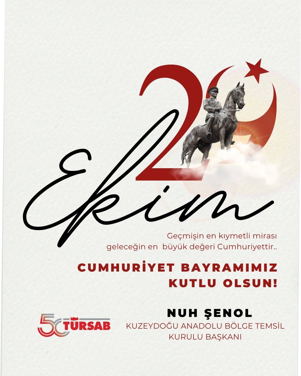 Büyük Önder Atatürk’ü ve de silah arkadaşlarını, canından aziz bildiği vatanı için kanlarını bu toprağa dökmüş şehitlerimizi rahmet ve minnetle bir kez daha yad ediyor Cumhuriyet Bayramınızı yürekten en kalbi sevgilerimle kutluyorum. 
29 Ekim Cumhuriyet Bayramınız Kutlu olsun.