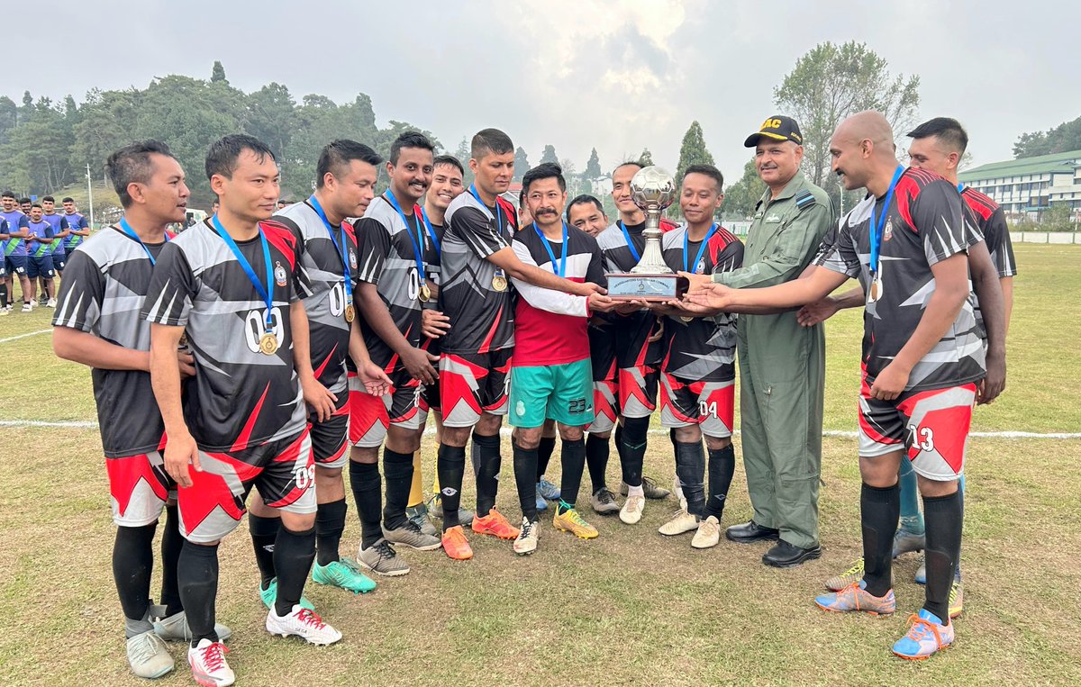 #EAC conducted Inter Area Football Tournament with final match played at #Shillong between Team Guwahati area &amp; Tezpur area on 29 Oct 2025. Air Mshl Surat Singh, AOC-in-C <a href="/EAC_IAF/">Eastern Air Command IAF</a> graced the event as the Chief Guest. Team Guwahati area emerged as Winners.

#Congrats Team Guwahati