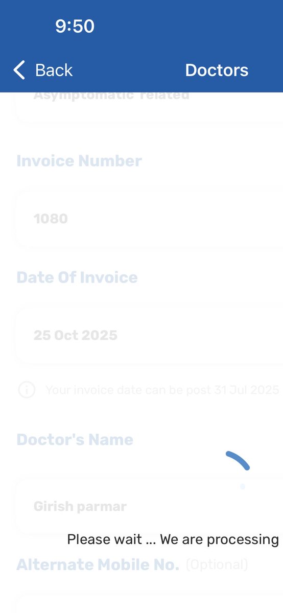 _iamPMS's tweet photo. ⁦@bajajgeneral⁩ i am trying to file opd claim doctor consultation via app not able to do since last 3 days, it just keep on showing processing your request.
So how can now file claim? https://t.co/6MEArtsJA5