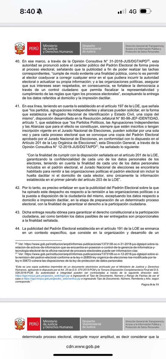 #prensa #urgente en 2021 la autoridad de datos personales ya le había dicho a <a href="/ReniecPeru/">RENIEC PERÚ</a> que la dirección (del padrón electoral) no debería ser compartida cdn.www.gob.pe/uploads/docume… <- mal hace reniec en intentar escudarse en la ley de elecciones para vulnerar #datospersonales