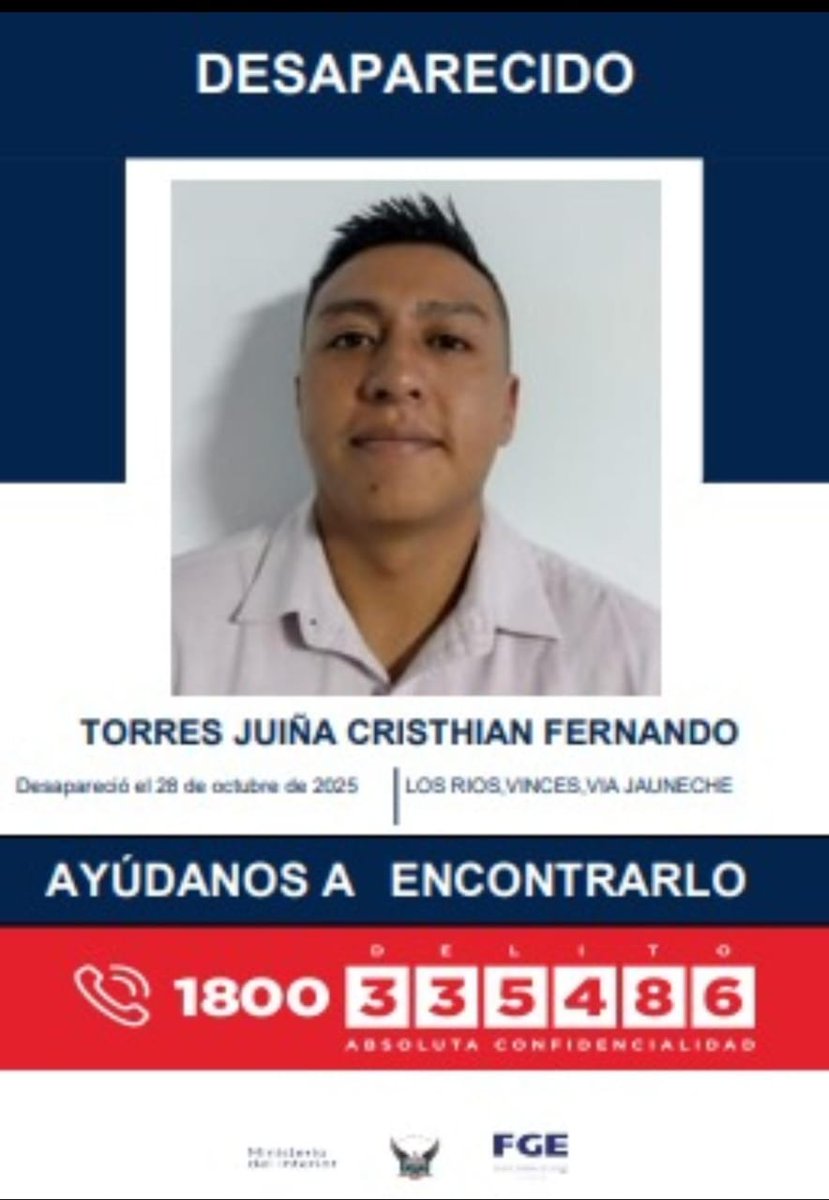 EcuadorTV's tweet photo. #URGENTE | ¡Ayúdanos a encontrarlos! Cuatro personas desaparecieron el 28 de octubre de 2025 en Vinces, Los Ríos. Si conoces alguna información comunícate al 1800-335486. https://t.co/pha0gxouQO
