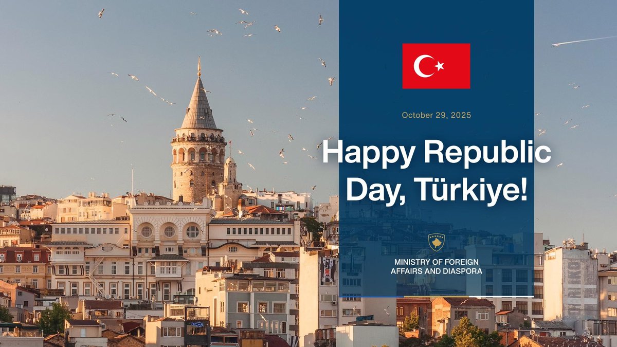 On the #102nd anniversary of its founding &amp; Republic Day, we warmly congratulate the People and the Government of #Türkiye.

We deeply value our enduring friendship, close cooperation and partnership, and we wish peace, prosperity, and continued success. 🇽🇰🫱🏻‍🫲🏼🇹🇷
