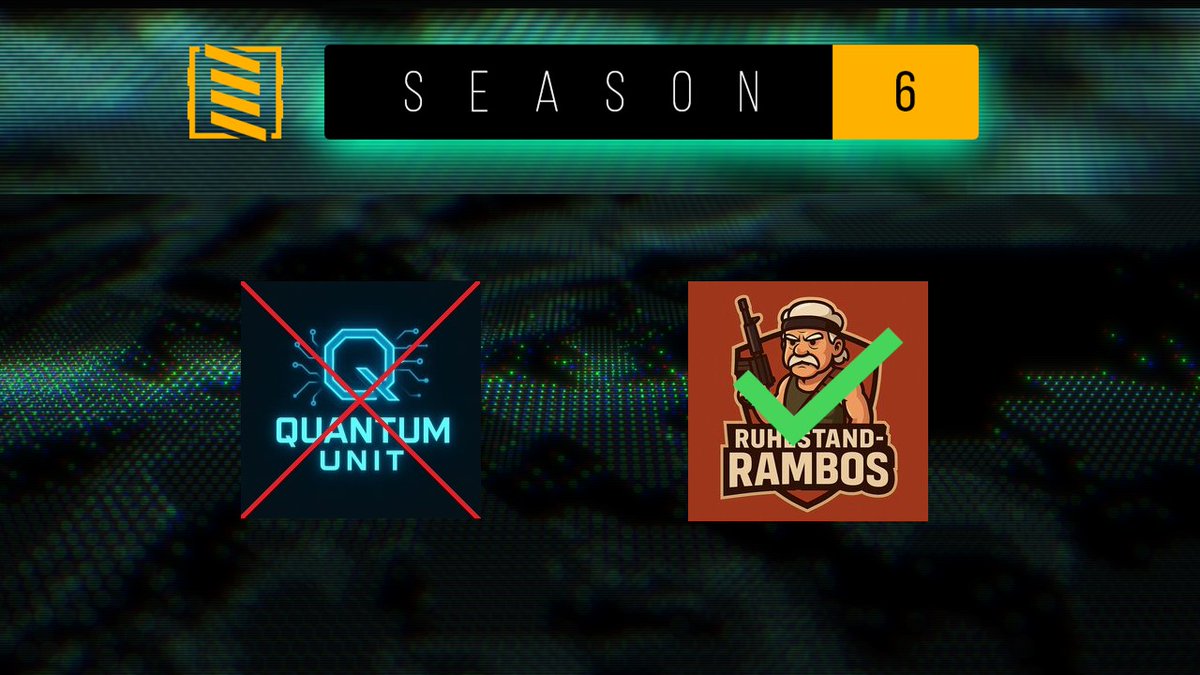 Mit sofortiger Wirkung wird das Team "Quantum Unit" in der PUBG Meisterschaft von Team "Die Ruhestand-Rambos" ersetzt.

DRR tritt der Meisterschaft mit 10 Punkten und somit auf dem letzten Platz der Liga bei, um ihnen keinen Vorteil gegenüber einem anderen Team zuzusprechen.