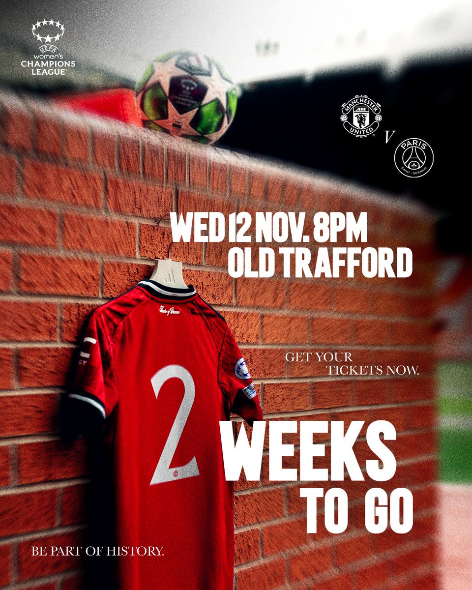 ManUtd's tweet photo. The #UWCL 🤝 The Theatre of Dreams

Get your tickets for @ManUtdWomen v PSG now ➡️ https://t.co/Ip1MJcrSyE https://t.co/5ZNmkEcjSV