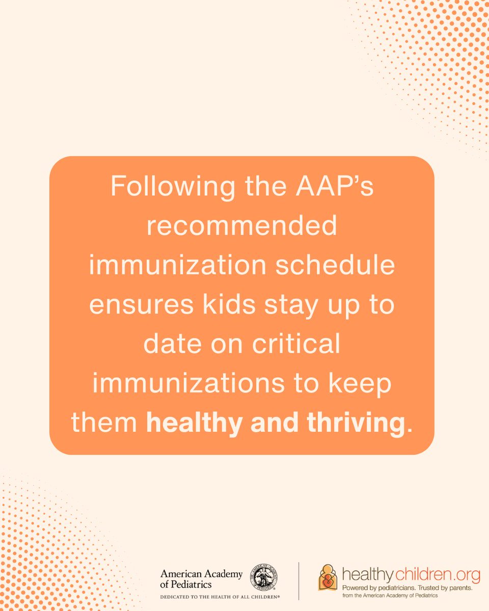 The AAP's vaccination schedule recommends specific pacing &amp; combinations of vaccinations when your child’s body is ready to learn and respond best. These vaccines are thoroughly tested &amp; help build children's immunity against many different illnesses.  healthychildren.org/English/safety…