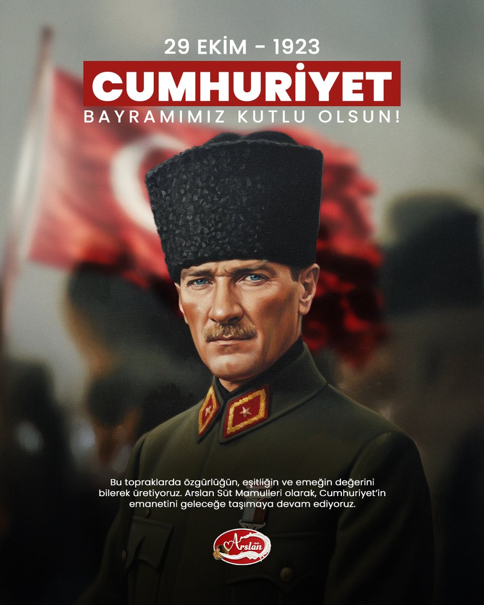 Cumhuriyetin ışığında üretiyor, geleceğe umutla bakıyoruz. 🇹🇷
29 Ekim Cumhuriyet Bayramımız kutlu olsun!

#arslansütmamülleri #cumhuriyetbayramı #29ekimcumhuriyetbayramı