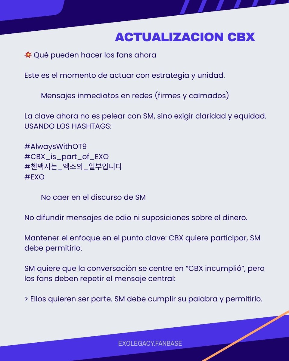 exo_legacy's tweet image. SM acusa a CBX de distorsionar los hechos. CBX asegura haber aceptado todas las condiciones.
Fans exigimos claridad y que EXO sea un grupo completo.