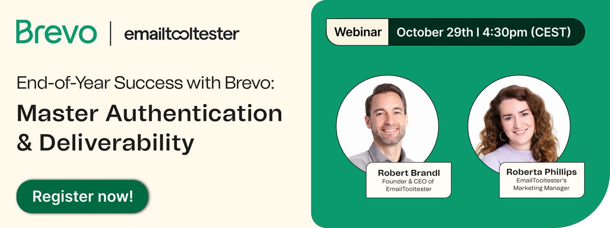 Most deliverability “advice” is nonsense.
You don’t need a fancy IP or to avoid “free” in your subject line.
Learn more about what works and what doesn't in today's webinar. Starts in 2.5 hours:
app.livestorm.co/brevo/end-of-y…