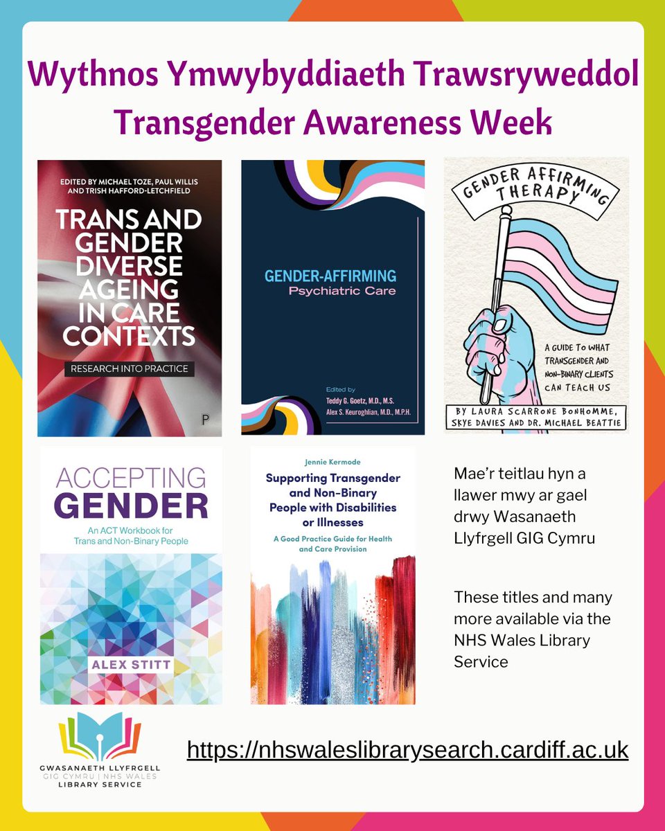 It's #TransgenderAwarenessWeek - these titles (and more) on supporting trans and non-binary patients are available for #NHSWales staff to request from our catalogue. nhswaleslibrarysearch.cardiff.ac.uk