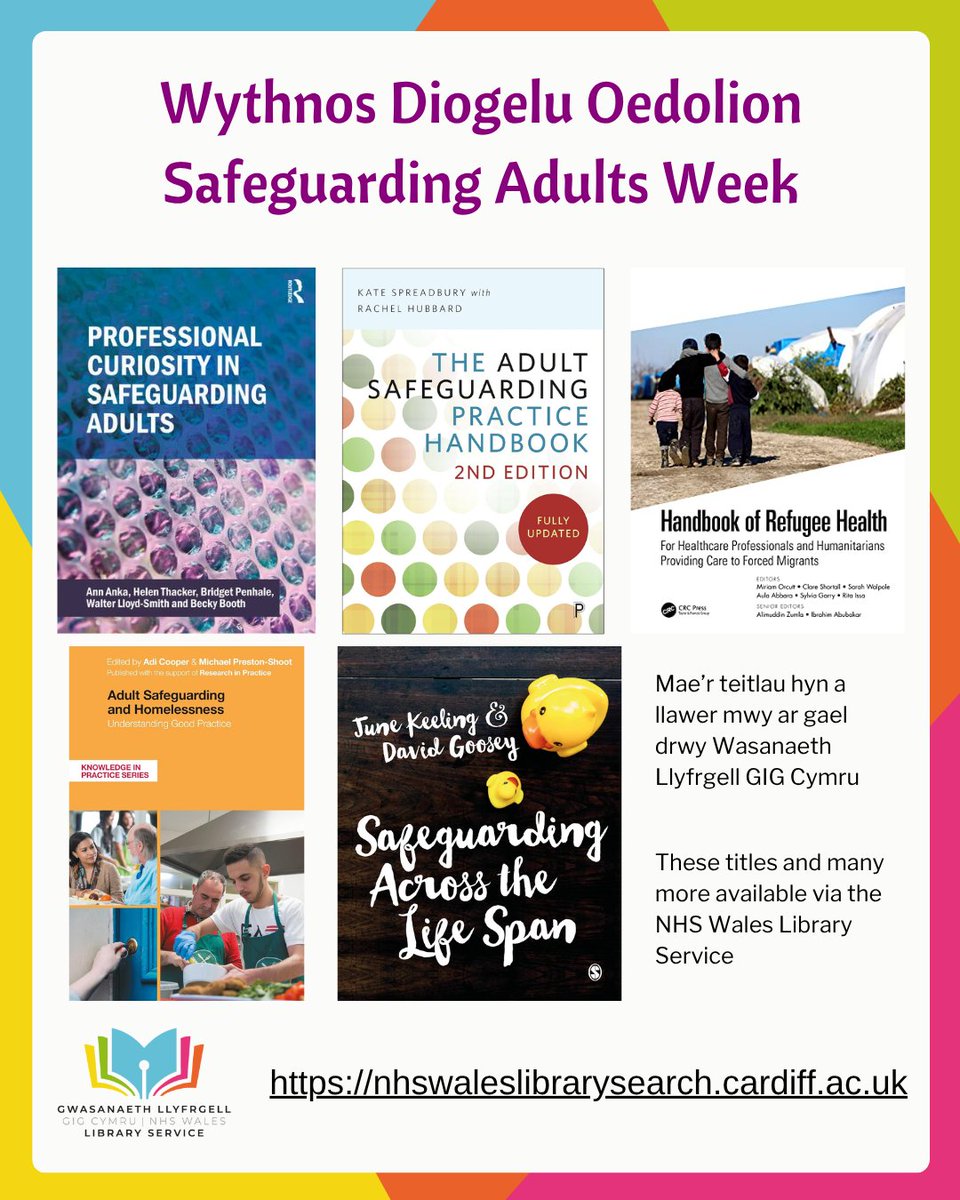 WelshHealthLib's tweet image. It&apos;s #SafeguardingAdultsWeek - #NHSWales staff can find titles on safeguarding across the lifespan on our catalogue: nhswaleslibrarysearch.cardiff.ac.uk - just sign in with your NHS Wales email and NADEX password to place requests.