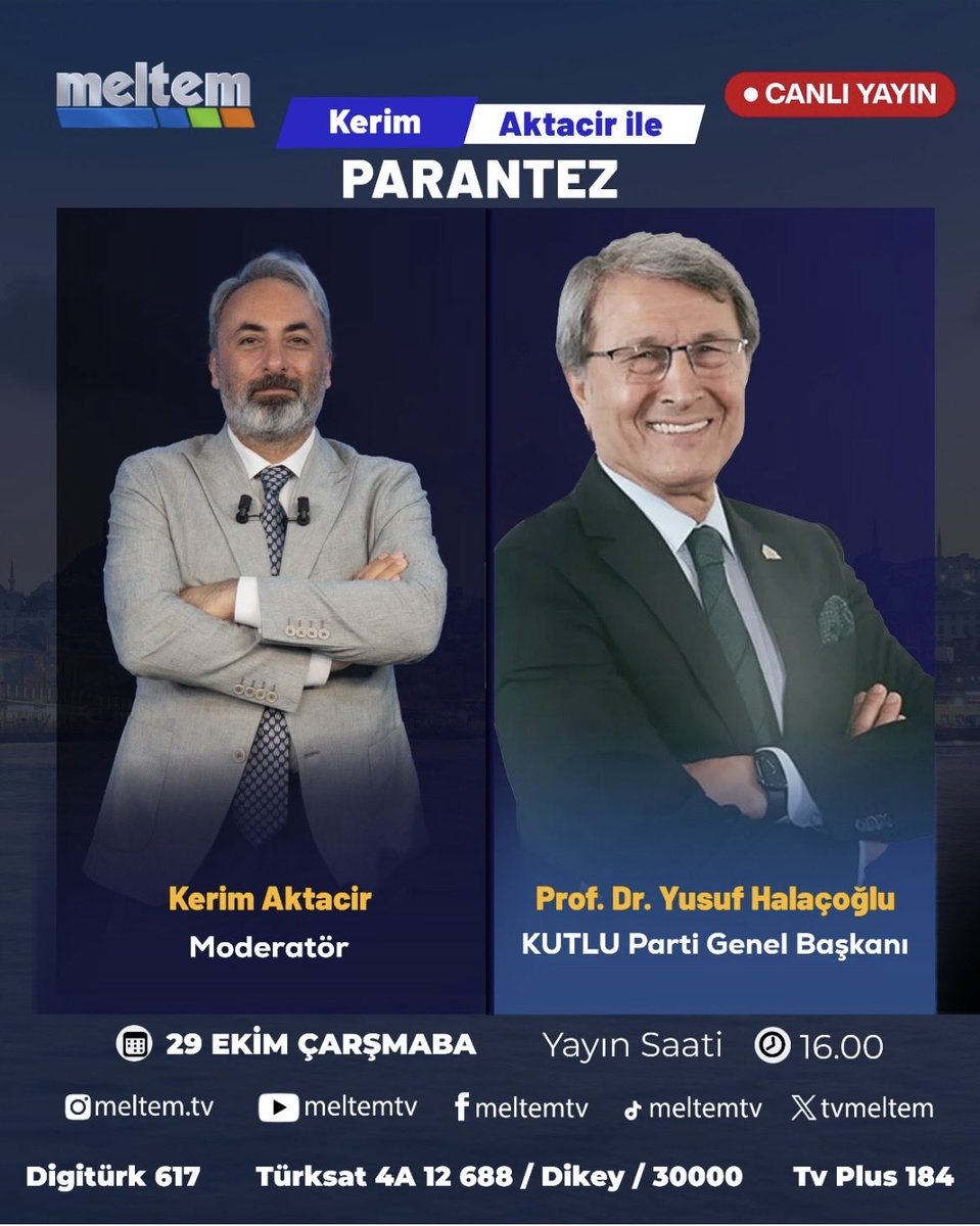 Bugün az sonra saat 17.00’de Kerim Aktacir ile Meltem TV’de Cumhuriyeti konuşacağız.