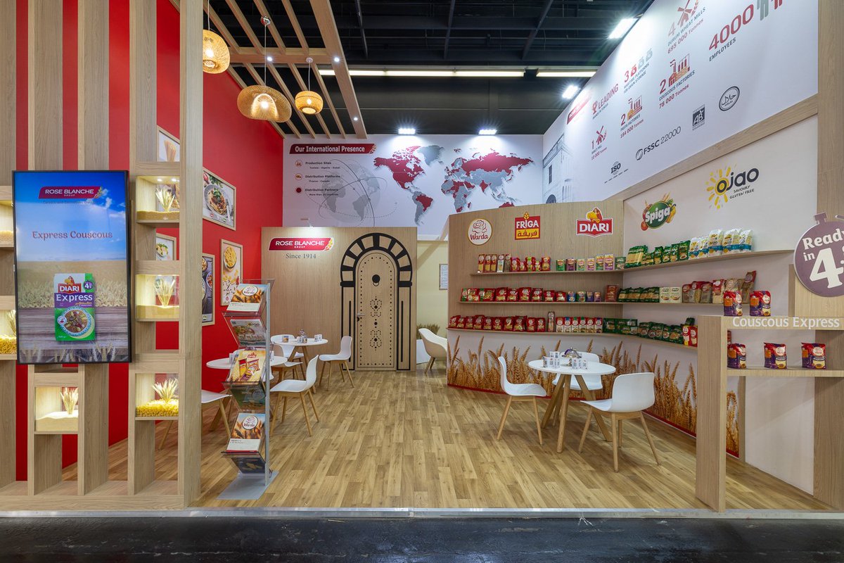 Pour sa participation au salon Anuga à Cologne, la Rose Blanche confie à R2 Stand &amp; Event la conception d’un stand de 36 m². L’espace est structuré pour offrir une expérience immersive, valorisant à la fois la notoriété du groupe et la diversité de ses produits.