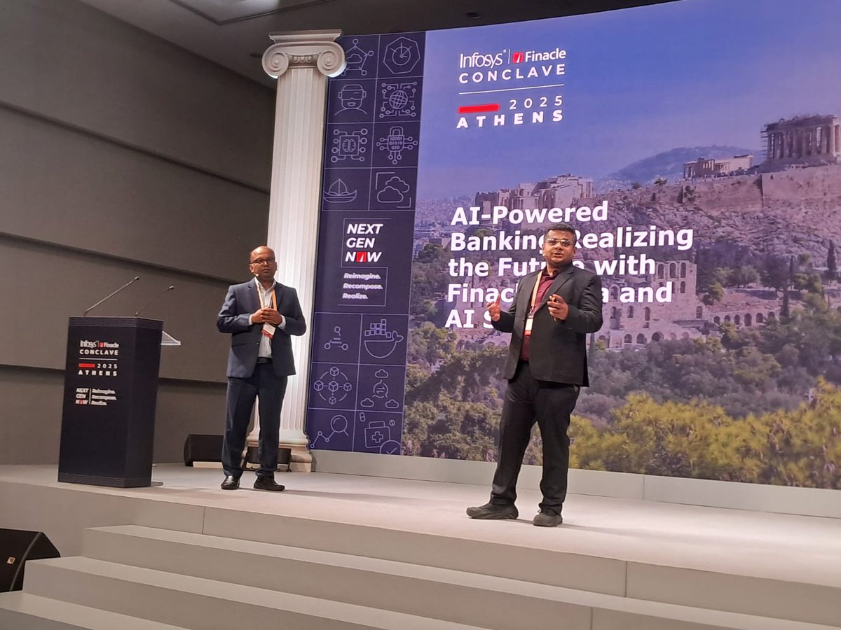 Finacle's tweet image. At #FinacleConclave, Ramprasath Ganesaraja and Banibrata Sarker of @Finacle shared how the Finacle Data &amp;amp; AI Suite helps banks move from AI experimentation to enterprise impact—driving intelligent experiences, efficiency, and digital transformation.
#DataandAI #NextGenBanking