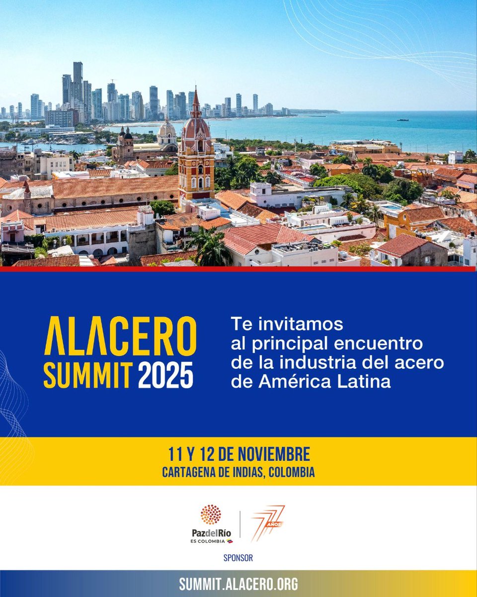 Desde Boyacá para toda América Latina 🌎
El acero PazdelRío estará en Cartagena como Sponsor Oro del #AlaceroSummit2025, impulsando la innovación, la sostenibilidad y el desarrollo del sector.
👉 ¡Haz parte del encuentro que forja el futuro del acero!
alacero.org