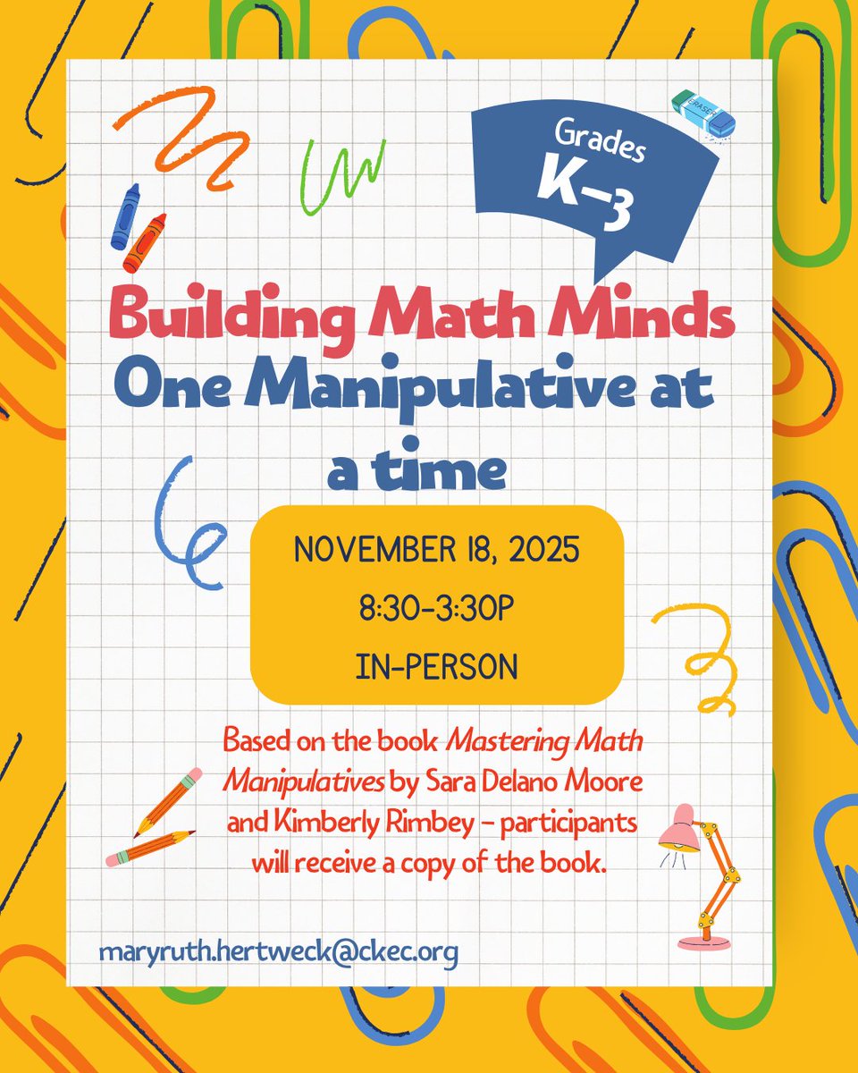 Learn how to helping young learners—especially students with disabilities—develop deep, conceptual understanding of math through the intentional use of manipulatives. Grades K-3!
📍Register: ckec.org/professionalle…