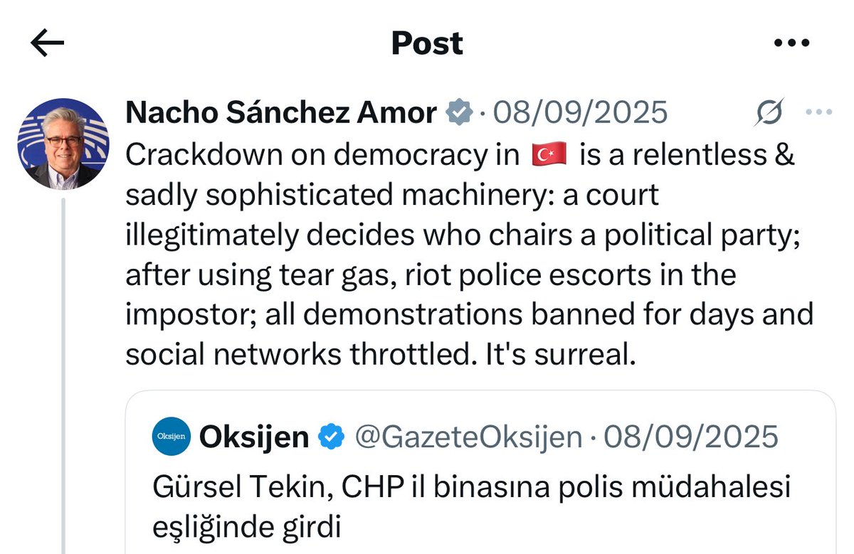 Europe’s complicity in whitewashing and enabling Turkish authoritarianism is staggering.
Only a few weeks ago, <a href="/NachoSAmor/">Nacho Sánchez Amor</a>, a  Member of the European Parliament, was condemning Turkey’s crackdown on democracy, today he praises the “shared democratic values”.
This Europe isn’t