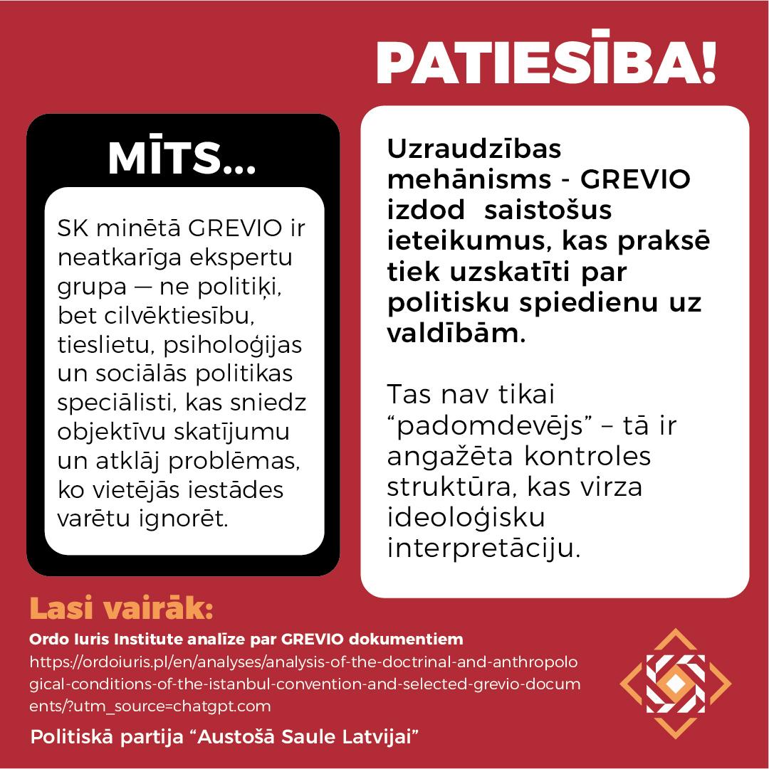 1/3  
🗣️Publiskajā telpā izskan daudz mītu par Stambulas konvenciju, kurus izplata tās atbalstītāji.
Skaidrojam faktus !
