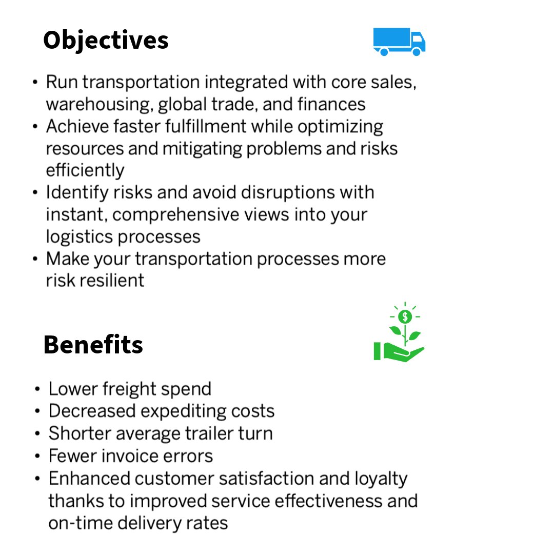 TheXpertMinds's tweet image. In today&apos;s logistics landscape, efficient and value-driven solutions are essential. SAP Transportation Management (#SAPTM) delivers with order consolidation, maximizing return on spend, execution, freight cost settlement, and data analysis processes.

#SAPBusinessNetwork #S4HANA