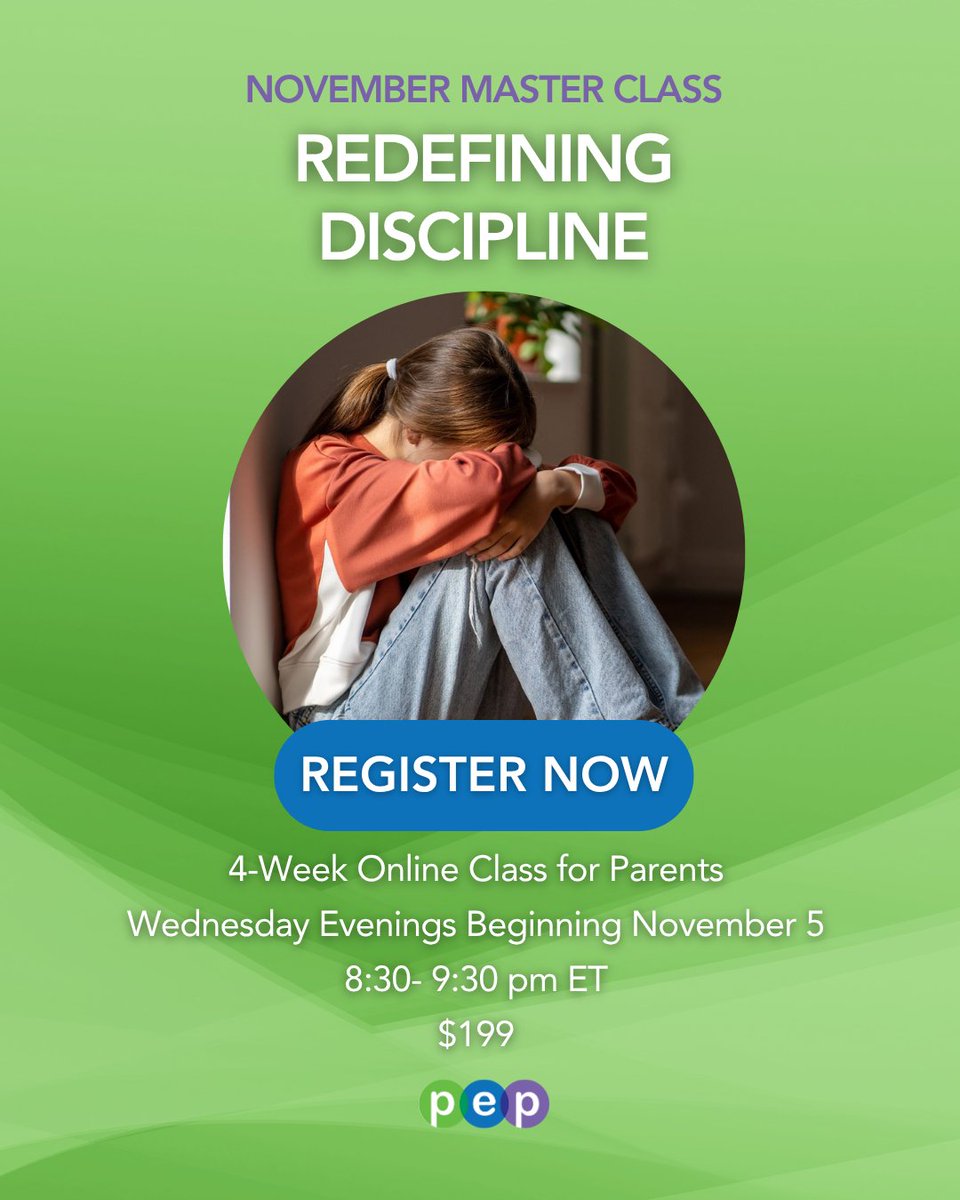 Join PEP’s Redefining Discipline Master Class — starting Nov 5 at 8:30 PM ET.

Learn to guide, not control — and raise responsible, respectful kids.

For parents of preschoolers–teens.

Sign up today and start transforming your family’s rhythm!
pepparentonline.org/p/redefining-d…