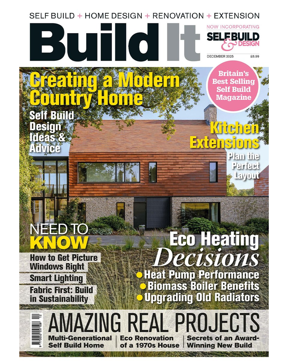 BuildItMagazine's tweet photo. Build It’s December 2025 issue hits the newsstands this week. This month, get inspired with some stunning projects and get advice from the experts on everything from kitchen extensions and eco heating to permitted development and self build mortgages: https://t.co/RAIf9qbAWV https://t.co/8SxQP3KixA
