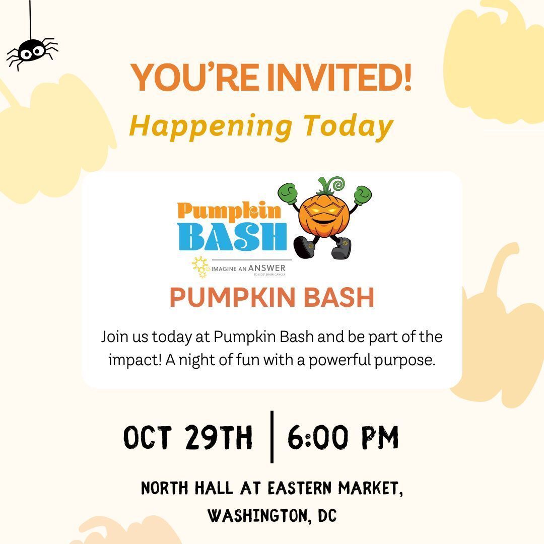 ImagineAnAnswer's tweet photo. Pumpkin Bash 2025 is here! 🍂 Join us at North Hall, Eastern Market in Washington, DC for pumpkin carvings, live entertainment &amp; fall treats—all in support of Imagine An Answer’s mission to end kids’ brain cancer. 🧡 

RSVP: https://t.co/3urq6jQiht https://t.co/PNCm9vmLHv