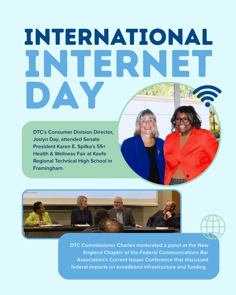 Mass_Consumer's tweet image. Today is International Internet Day! The Department of Telecommunications and Cable (DTC) is dedicated to expanding residents’ access to modern communication technologies through its policy development and consumer education efforts. 

#InternetDay #DTC