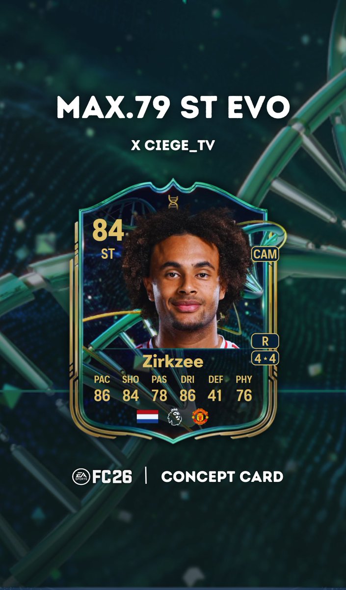 🚨FC26 NEWS

New evolution 🧬 coming very soon…👀 

Requirements:
• ✅ ST Position
• ✅ Max.79 Overall 
• ❌ Can’t use Silver Stars Icon’s

Upgrades:
•✅Receive’s stats boost 
•✅+1 SM ⭐️ &amp; +1 WF ⭐️
•✅Finesse shot + Chip shot

Make sure to follow <a href="/CiegeTv/">Ciege_tv</a> 

#EAFC26