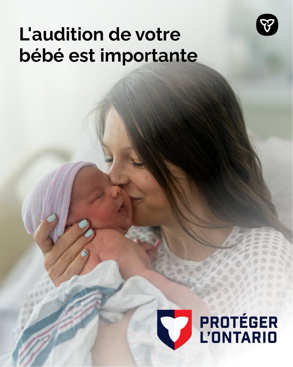 Le Programme de dépistage néonatal des troubles auditifs et d'intervention offre un dépistage gratuit aux nouveau-nés, pour de meilleurs résultats.

Info:
ontario.ca/troublesauditi…