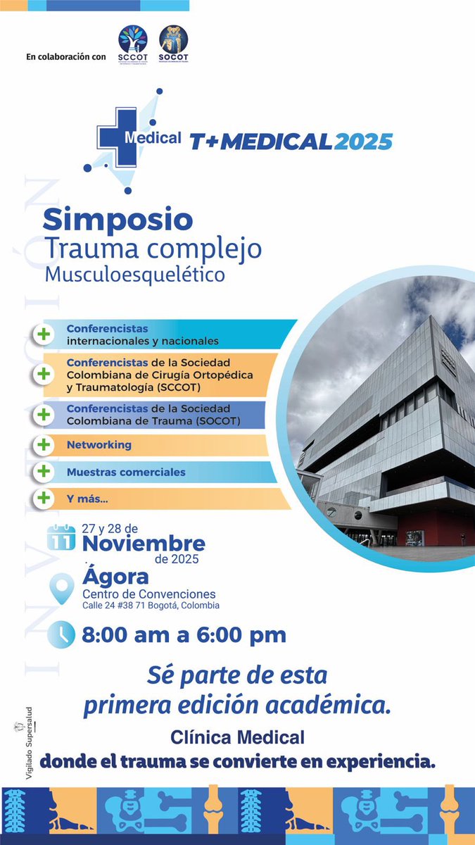 ¡Participa en T+Medical2025 el Simposio de Trauma Complejo, Musculoesquelético! 

Inscripciones abiertas.
Incluye kit de bienvenida, acceso total al evento y certificación académica.

Link de inscripción: live.eventtia.com/es/simposio-tr…