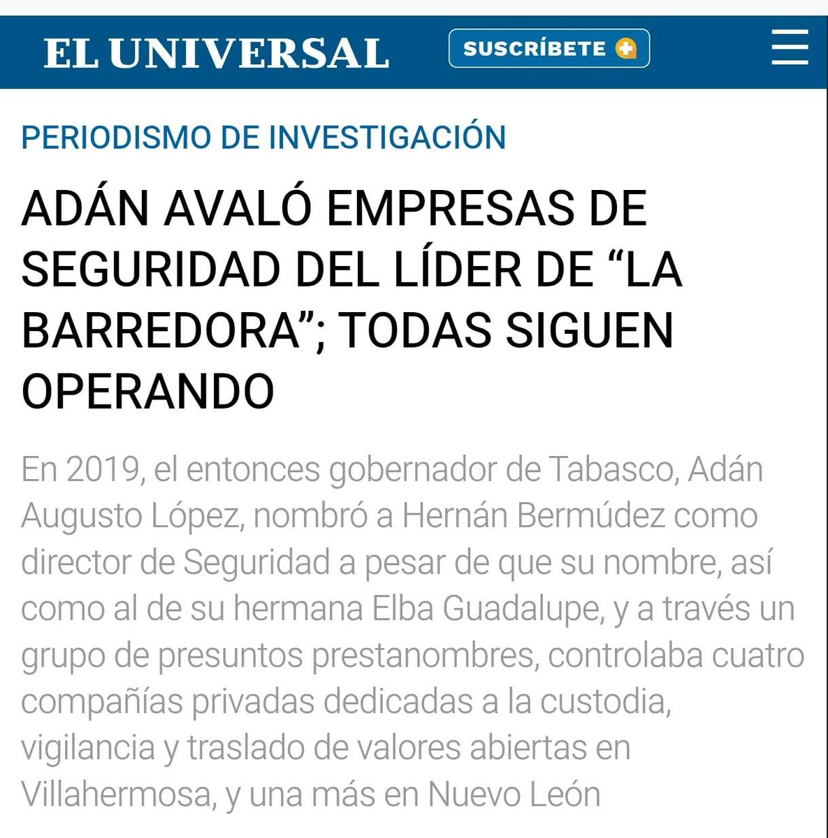 🚨 Una más de Adán Augusto.

Avaló empresas de seguridad de Hernán Bermúdez, líder de La Barredora.

Escándalo tras escándalo, denuncia tras denuncia… y sigue cobijado. ¿Hasta cuándo? 

📷 <a href="/El_Universal_Mx/">El Universal</a>