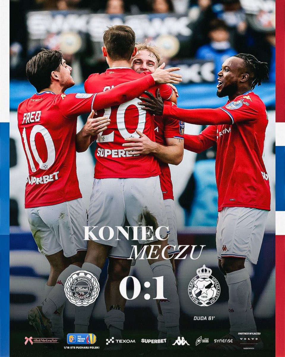 Victoire ⭐️

Le Wisła continue son épopée en coupe de Pologne après avoir battu le Hutnik dans un derby serré ! Duda d’un coup franc magnifique délivré l’étoile blanche ⭐️ Bravo !