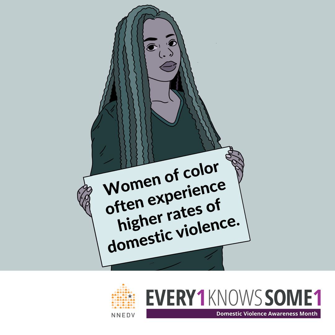 According to the CDC, 47.3% of all women in the U.S. have reported experiencing contact sexual violence, physical violence, or stalking by an intimate partner in their lifetimes. But many women of color experience even higher rates of abuse, including...

#DVAM #Every1KnowsSome1