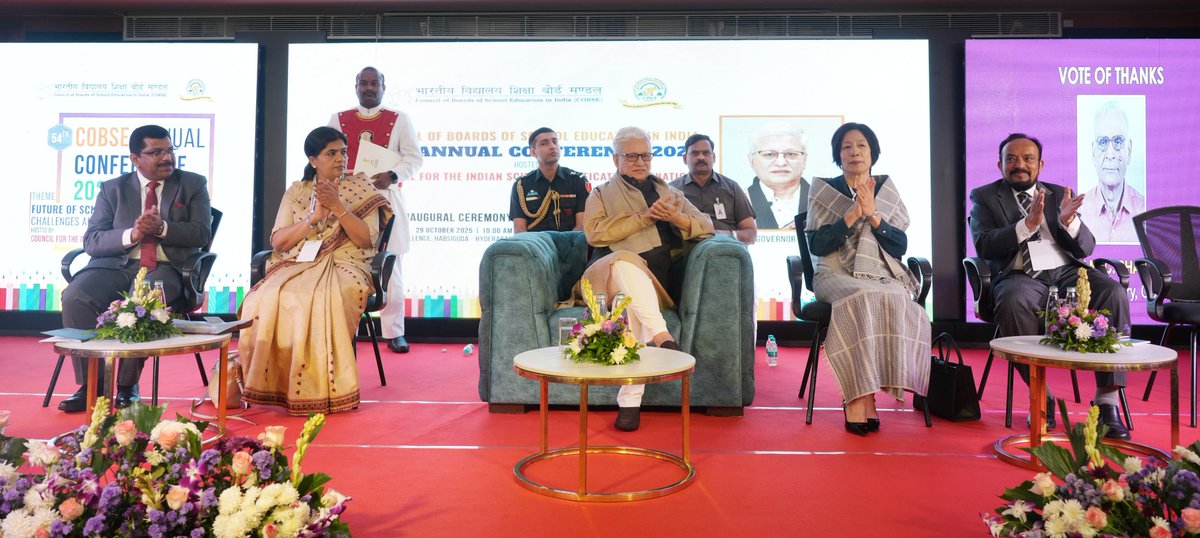 tg_governor's tweet image. The Hon&apos;ble Governor of Telangana Sri Jishnu Dev Varma as the Chief Guest attended the &quot;Inauguration of 54th Annual Conference of Council of Boards of School Education in India (COBSE) - 2025&quot; at Centre for Excellence, Habsiguda, Hyderabad.