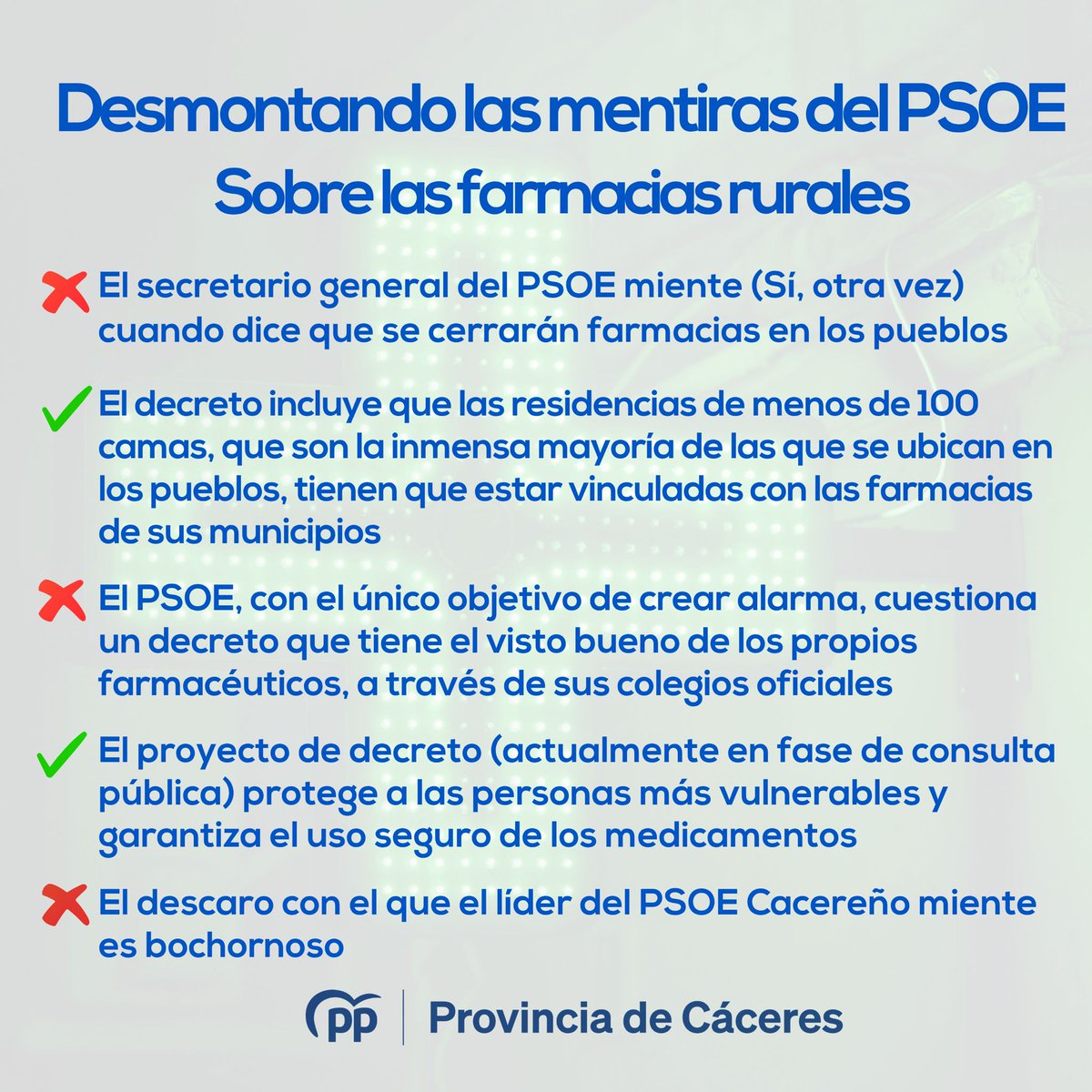 El secretario general del PSOE de Cáceres miente, (Sí otra vez), pero esta vez se ha superado. 🤦🏻‍♂️

👉🏻Alerta sobre un decreto que, precisamente, va a proteger a las farmacias en los entornos rurales. Va a ayudar a las farmacias de los pueblos y a los usuarios de las residencias.