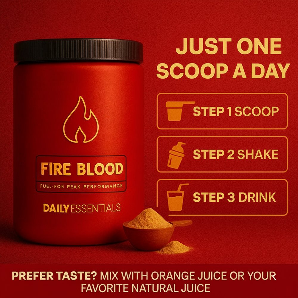 Scoop. Mix. Drink. Daily.

That's it.

Those extra last reps in the gym? Easily

Those late night grind sessions? Easily

Vibrant creativity in a busy day? Easily

SQUEEZE MORE OUT OF LIFE WITH FIREBLOOD