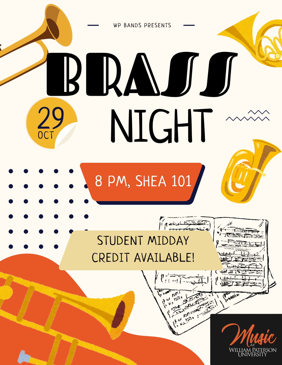 Join us for Brass Night tomorrow evening in Shea 101! 🎺🎶

#wpunj #wpmusic #brass