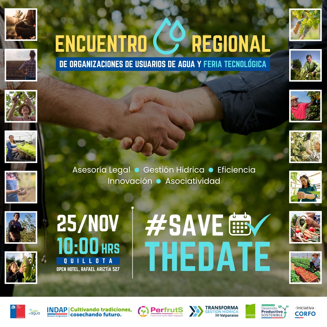 💧 #SaveTheDate | ¡Atención mundo agrícola! El próximo 25 de noviembre te invitamos al "Encuentro Regional de Organizaciones de Usuarios de Agua y Feria Tecnológica", una jornada dedicada a fortalecer la gestión hídrica.

Inscríbete aquí forms.gle/nPZ3s3J1Uke5b5…