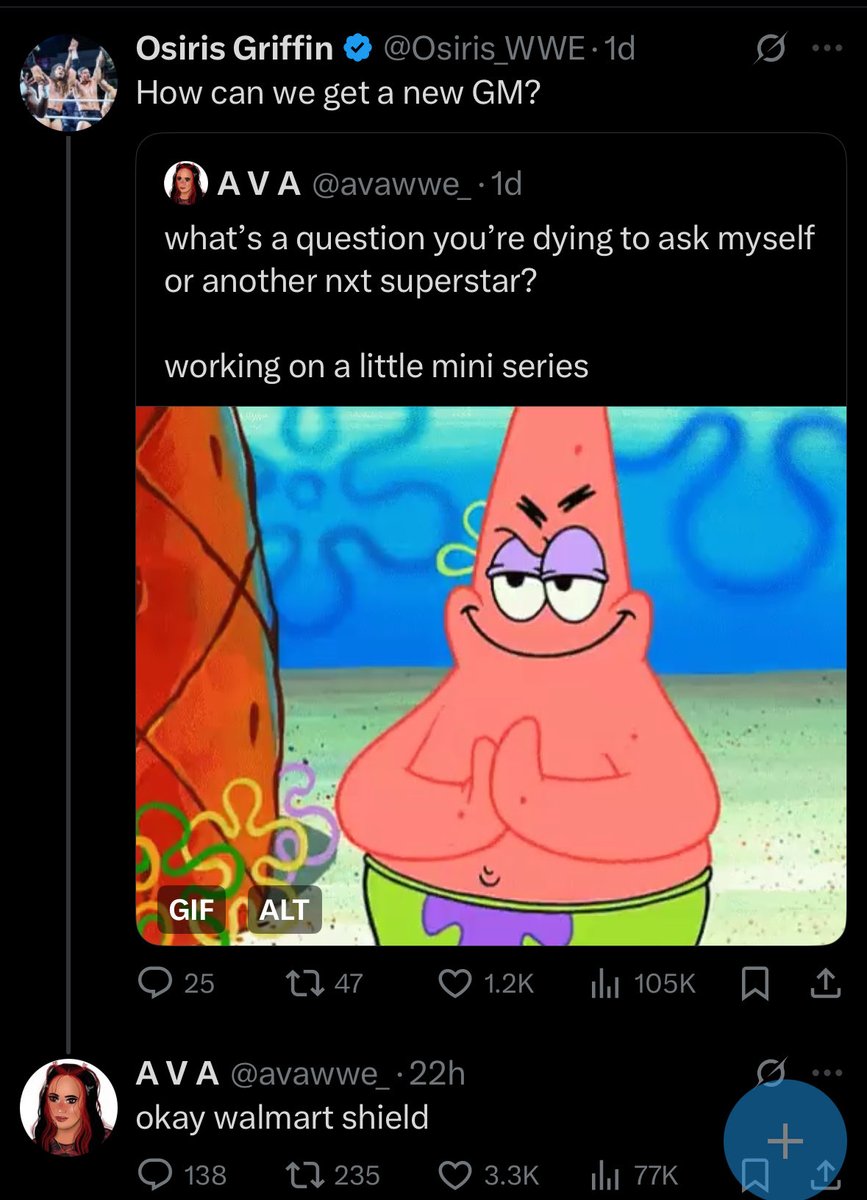 Ava and Osiris Griffin back and forth on X 😂

#WWENXT #DarkState #TheShield