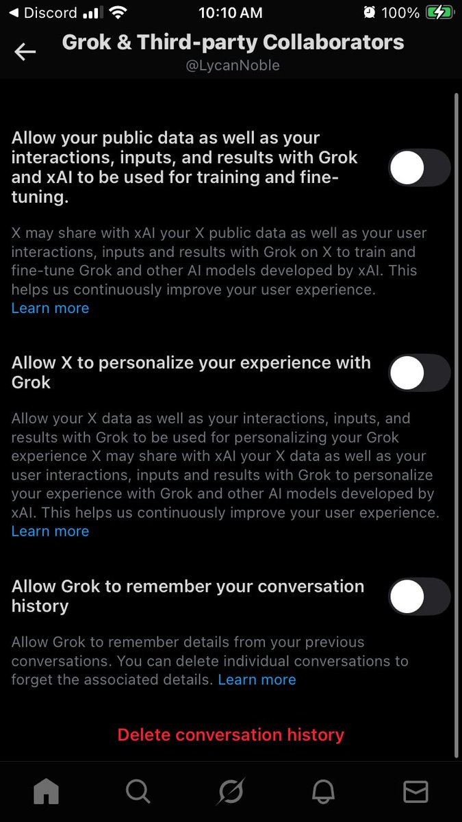 Heads up to yall, should turn these off ASAP, under privacy and safety then near the bottom it’s grok and third party collaborators