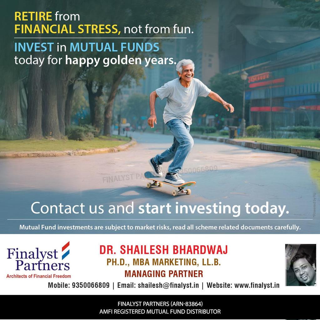 FinalystP's tweet photo. 💰 नियमित आमदनी — सुखद जीवन!
सेवानिवृत्ति (Retirement) जीवन का आनंद लेने का समय है, चिंता करने का नहीं। 
अपने निवेश से पाएं हर महीने नियमित आय #SWP (Systematic Withdrawal Plan) के माध्यम सेHybrid MFs में निवेश करके। 
📈पूंजी बढ़ाएँ,💵नियमित आमदनी पाएं,🌿जीवन अपने तरीके से जिएं। https://t.co/Fh184QANRF